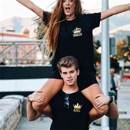 Valentine's Gift Funny Couple T Shirts King And Queen Love Matching Tees Tops Outfits Poleras De Mujer Moda For Him and her 210517