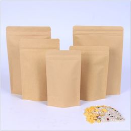 11 sizes Brown Kraft Paper Stand-Up Bags Heat Sealable Resealable Zip Pouch Inner Foil Food Storage Packaging Bag With Tear Notch fast ship