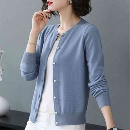 Knitting solid Cardigans Women Fashion Korean Long sleeve big Size O-neck slim sweater female casual spring black coat 210914