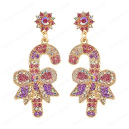 Long Metal Rhinestone Christmas Crutch Dangle Earrings For Women High Quality Jewellery Party Gifts