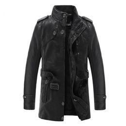 machine stand Australia - Men's Fur & Faux Brand European Men Leather Jacket Warm Casual Stand Collar Machine Coat Solid Color