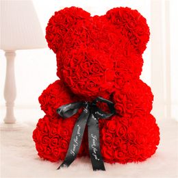 HOT Valentines Day Gift 25cm Red Rose Teddy Bear Rose Flower Artificial Decoration Birthday Gifts Anniversary Valentines Gift