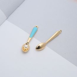 Fashion Spoon Pearl Enamel Charms Metal Pendants Gold base Fashion Jewelry Accessories for DIY handmade