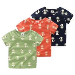 Summer Design 2 3 4 6 8 10 Years Children'S Cotton Clothing Pure Color Lion Print Short Sleeve T Shirts For Kids Boy 210701