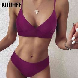 RUUHEE Women Swimsuit Push Up Print Bikini Sets Swimming Suit Tye Die Bathing Solid Swimwear 210630