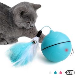 Electric Rolling Magic Ball Toys For Cats Interactive Automatic Cat Laser With Teaser Feather Smart Led Flash Usb Rechargeable 210929