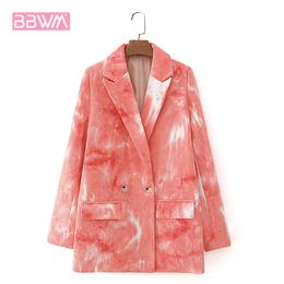 Autumn Women's Long Sleeve Suit Lapel Slim Jacket Fashion Pink To Dye Printing Casual Suit Loose Coat Female 210507