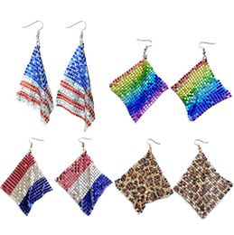 Personality Metal Sequin Flag Dangle Earrings for Women Golden Aluminum Sheet Retiform Mixed Drop Earring Independence Day Jewelry