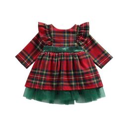 Toddler Baby Girls Clothes Christmas Costumes Girls Dress Red Plaid Bow Dresses For Girl Xmas Party Princess 6M-6Y G1026