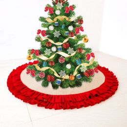 Christmas Tree Skirt Decoration Ornament With Lace Wrinkle Canvas Linen Burlap Xmas Home Decor 2 Colors