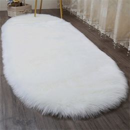 Oval Soft Fluffy Faux Sheepskin Fur Area Rugs White Bedside Rugnordic Red Centre Living Room Carpet Bedroom Floor 220301