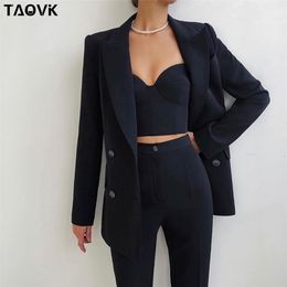 TAOVK Women Suits Female Pant Office Lady Formal Business Set Uniform Work Wear Blazers Camis Tops and 3 Pieces 220315