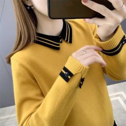 Bottoming Shirt Women's Lapel Top Large Size Loose All-match Doll Collar Knit Sweater Female Pullover Autumn 211011