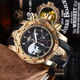 Undefeated INVINC Skull Large Dial Super High Quality MEN Watch Tungsten Steel Multi-Function Quartz Watch