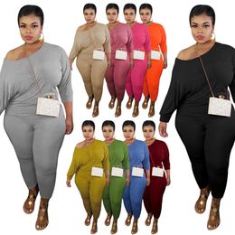 Sonbahar Artı Boyutu Eşofman Seksi Kıyafetler Uzun Kollu Tasarım Rahat Katı Renk Eşofman İki Parçalı Set