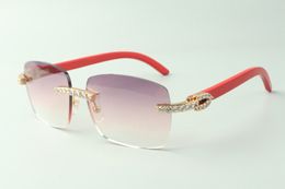 Direct sales XL diamond sunglasses 3524025 with red wooden temples designer glasses, size: 18-135 mm