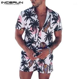 Men's Tracksuits 2021 Men Sets Printed Vacation Lapel Short Casual Shirt Beach Shorts Streetwear Summer Hawaiian Suits 2 Pieces S-5XL INCERU