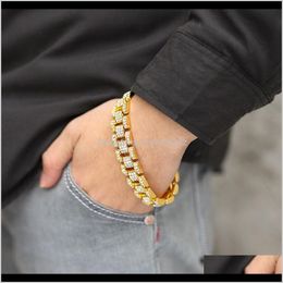 Link, Drop Delivery 2021 Fashion Mens Hip Hop Jewellery Bling Iced Out Gold Bracelet Sier/Gold Colour Full Rhinestone Chain Bracelets For Men Jn