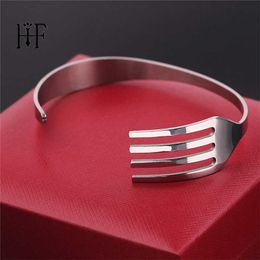 Hip Hop Men Rock 4 Colors Fork Spoon Bracelets Stainless Steel Bracelets & Bangles for Men Women Cuff Bracelets Punk Jewelry Q0719