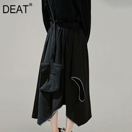 Summer Fashion Women Clothes Single Belt Asymmetrical Pocket Halfbody Skirt Tide Linen Quality WP66201 210421