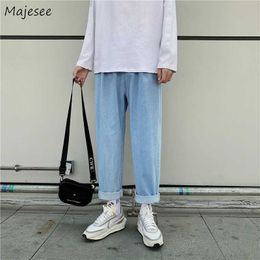 Men Jeans Denim Trouser Elastic Waist Solid Simple Korean Fashion Loose Straight Oversize 5XL Leisure All-match Stretch Students X0621