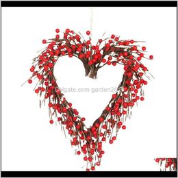 Decorative Flowers Valentines Day Wreath Red Berries Heart Shaped Wreaths For Front Door Wall Window Wedding Party Farmhouse Home Deco Kcmgo