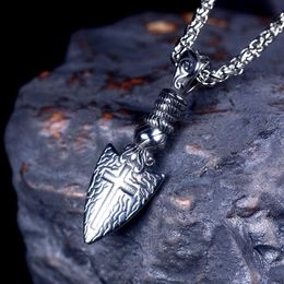 Pendant Necklaces Retro Viking Carved Arrow Head Necklace Mens Stainless Steel Double Sided Cross Fashion Punk Biker Jewellery