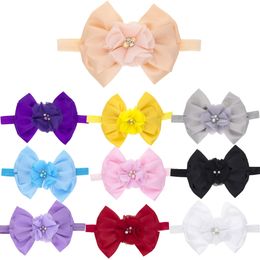Baby Headbands Flower Pearls Girls Infant three layer bowknot Hair Accessories Headwear Kids Hair Ornaments Head bands Big How Solid Colour KHA661