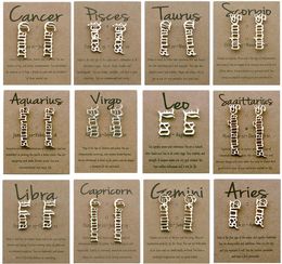 12 Constellation Zodiac Sign English Retro Alphabet Earrings Stud with Gift Cards Gold Silver Color Piercing Ear Decor Jewelry for Women Girls