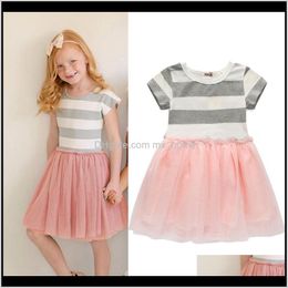 Gairls Summer Casual Dress Striped Short Net Yarn Splicing Childrens Party Kis Princess Ball Gown Fk2Rz Girls Dasrh