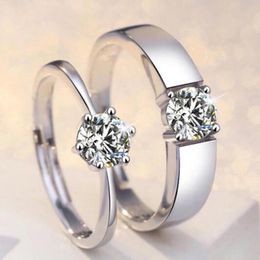 J152 S925 Sterling Silver Couple Rings with Diamond Accessories Simple Zircon Pair Ring Jewellery Valentine's Day Gift Christmas Gift