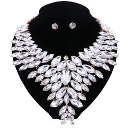 Women Crystal Gold Color Fashion Necklace Earring African Costume Nigerian Wedding Accessories Jewelry Set