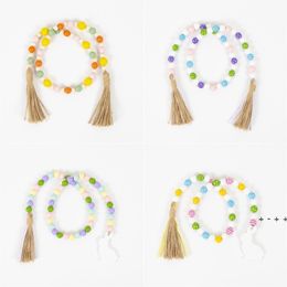 Easter Wood Bead Garland with Tassels 5 Patterns Farmhouse Rustic Natural Wooden Beads String Spring Party Favours RRA11668