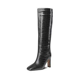 Size 34-43 Women High Heel Boots Women Square Toe Winter Shoes Women Fashion Sexy Knee High Boots Party Footwear