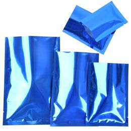 Glossy Blue Open Top Coffee Packing Vacuum Bags Multiple Flat Bottom 3 Sides Heat Seal Food Grade packaging Bag for Tea and Power