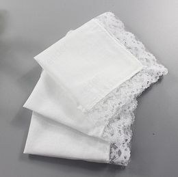 25cm White Lace Thin Handkerchief Cotton Towel Woman Wedding Gift Party Decoration Cloth Napkin DIY Plain Blank DAR376