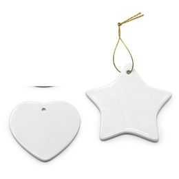 Christmas Decoration Sublimation Ceramic Ornament Double Sides Round Heart Thermal Transfer Blank Pendants DIY Customised Party