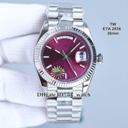 TW Top 36mm ETA 2836 118239 Cherry Dial Automatic Womens Watch Sapphire Week Date Ladies Fashion Watches Stainless Steel Bracelet 4 Colours