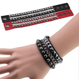 spiked bracelets for men Canada - Fashion Multilayers Rock Spikes Rivet Chains Gothic Punk Wide Cuff Leather Bracelet Bangle Men Bracelets Jewelry Pulseiras Link, Chain