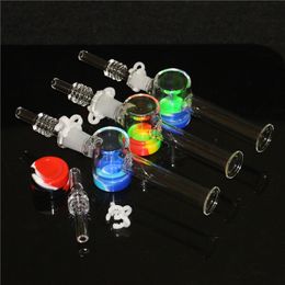 Hookahs thick pyrex glass dab straw pipe mini nectar with quartz tips 10mm 14mm smoking hand pipes oil burner glass slide bowl piece