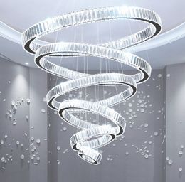 Remote New Luxury Modern Ring Big Crystal Chandelier Lighting Large Stair LED Crystal Pendant Lamp Home Light Fixtures