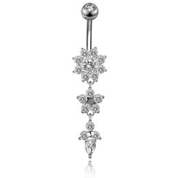 2021 NEW Dangle Belly Bars Belly Button Gold Rings Belly Piercing Crystal Flower Body Jewelry Navel Piercing Rin
