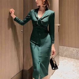 Fall women's temperament slim bag hip French dress Polyester Office Lady Sheath Zippers Solid 210416