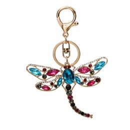 Cool Colourful Popular Exquisite Rhinestone Dragonfly Metal Keychains Creative Bag Automobile Hanging Ornament Wholesale