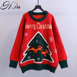 H.SA Women Winter Clothes Merry Christmas Kawaii Sweater Deer Jumpers Long Ugly Sweaters European 210417