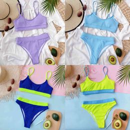 Chisalis Sexy High Waist Solid Colour Swimwear Women Tube Top Strap Bikinis 2021 Mujer Micro Swimsuit Female Push Up Suit SummerX0523