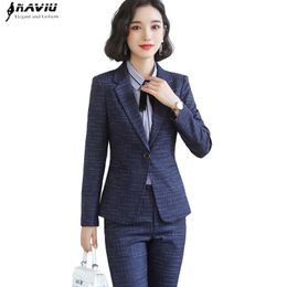 Fashion Women Business Pants Suit OL Temperament Formal Long Sleeve Slim Blazer and Trousers Office Ladies Interview Work Wear 210604