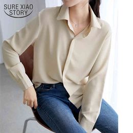 Blusas Mujer Korean Chiffon Apricot Shirt Women Long Sleeve OL Style Spring Tops Casual Loose Solid Blouses 8897 50 210417