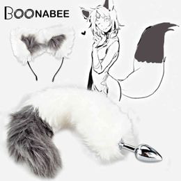NXY Anal sex toys Plug Anal Cat Tail Butt plug Cute Soft Ears Headband Sex Toys For Women Cosplay Games Flirt Couples Gift 1123