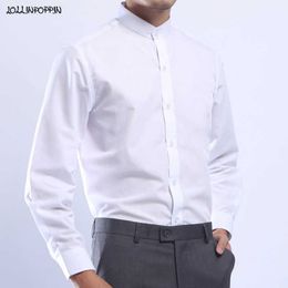 Men Mandarin Stand Collar White Dress Shirt Long Sleeve Chinese Style Single Breasted 210708